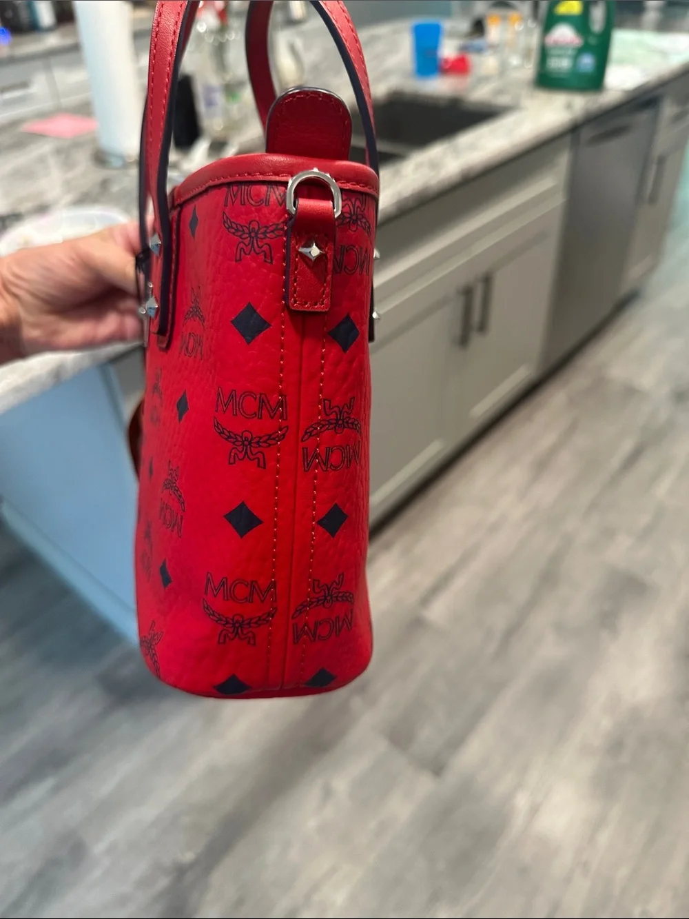 MCM Red Visetos Mini Crossbody Tote